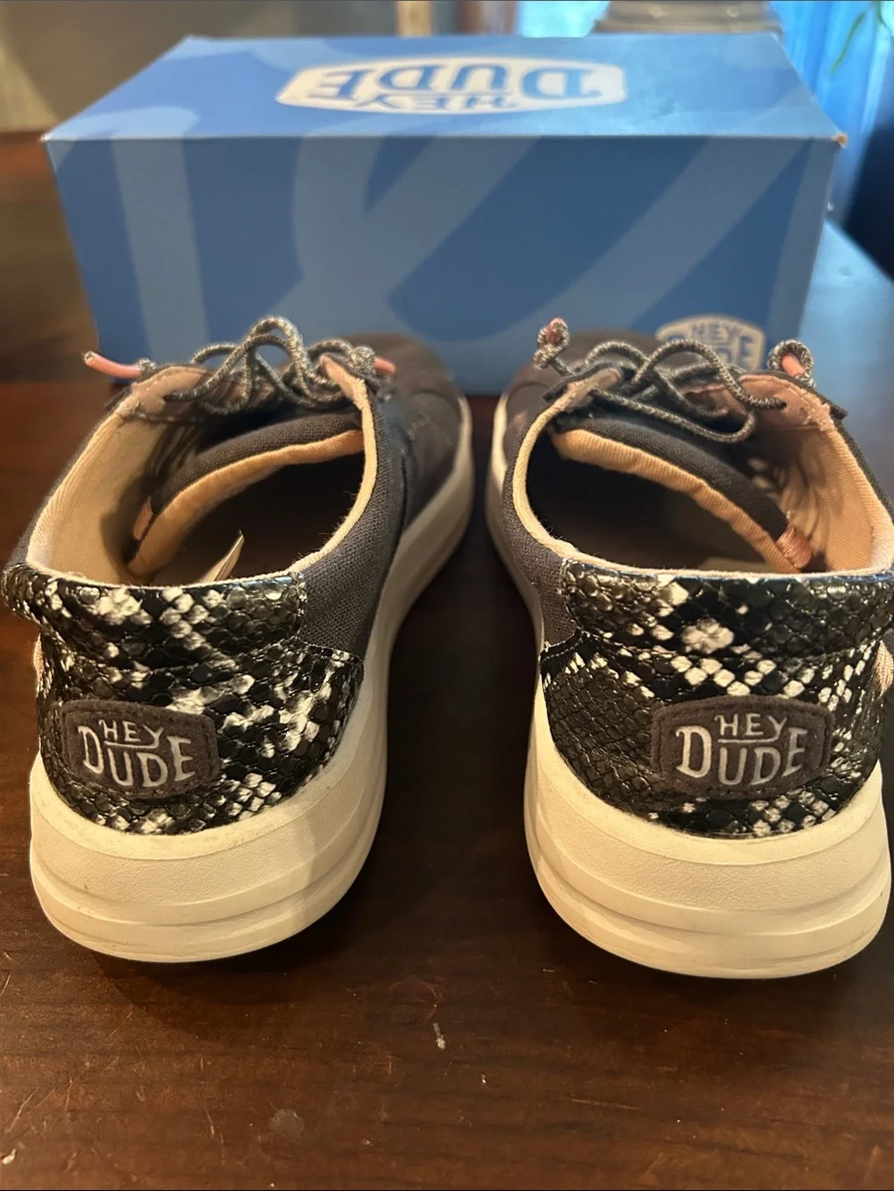 Hey Dude Womens’ Charcoal Canvas Sneakers with White Sole.